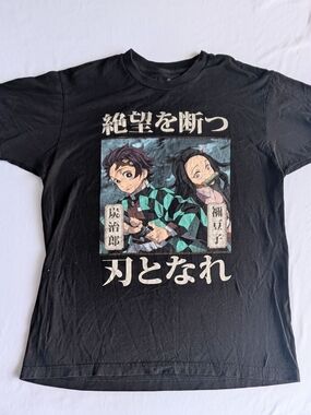 Anime Demon Slayer Graphic Tee with Tanjiro & Nezuko - Black